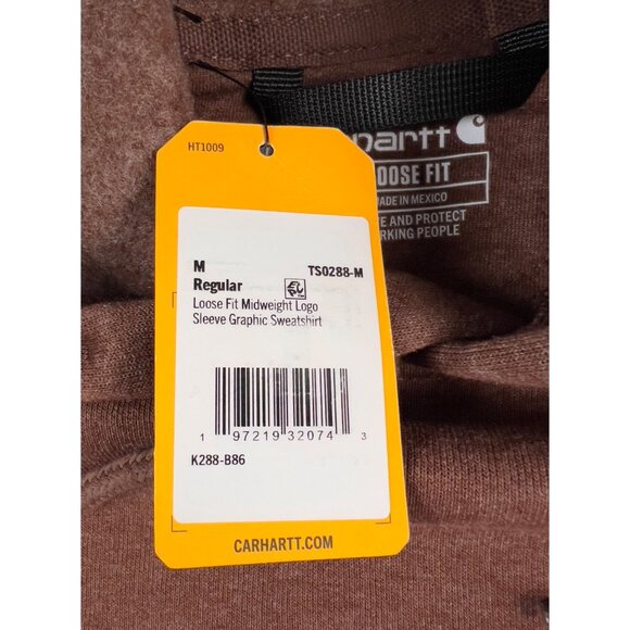 Carhartt Mens Loose Fit Midweight Hoodie M Mocha Heather Graphic Sleeve Logo New - Picture 4 of 11